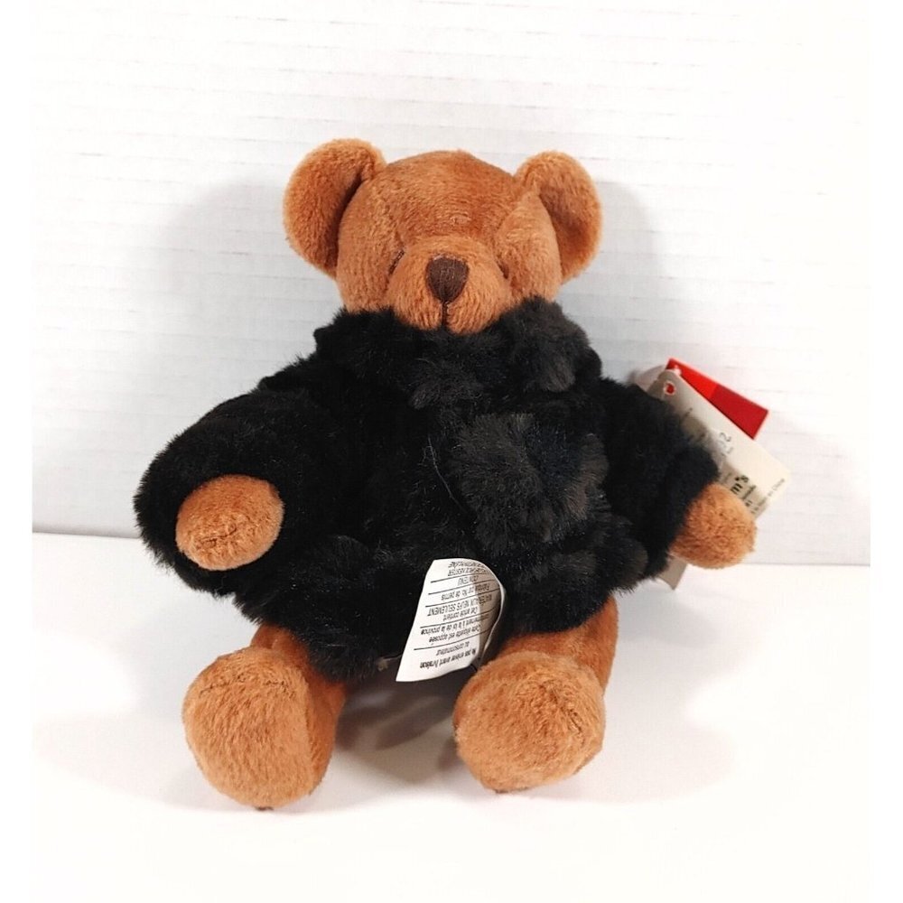 Bear Russ Berrie Fortuna #100643 Brown 8” Tall Plush Beanie Wears Fax Fur Coat